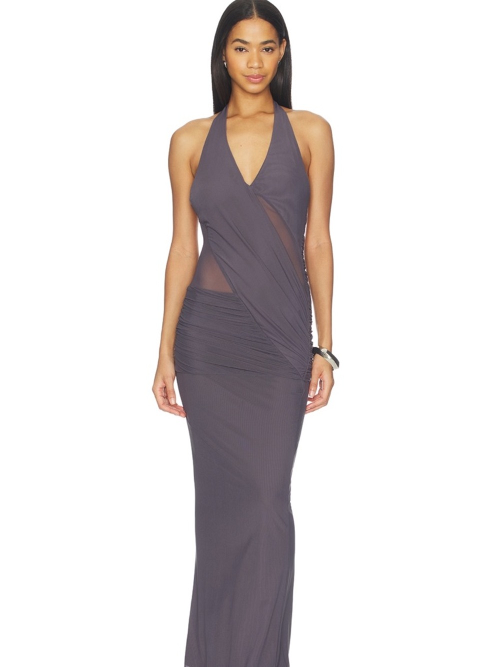 Superdown Dynasty Halter Maxi Dress in Dark Grey